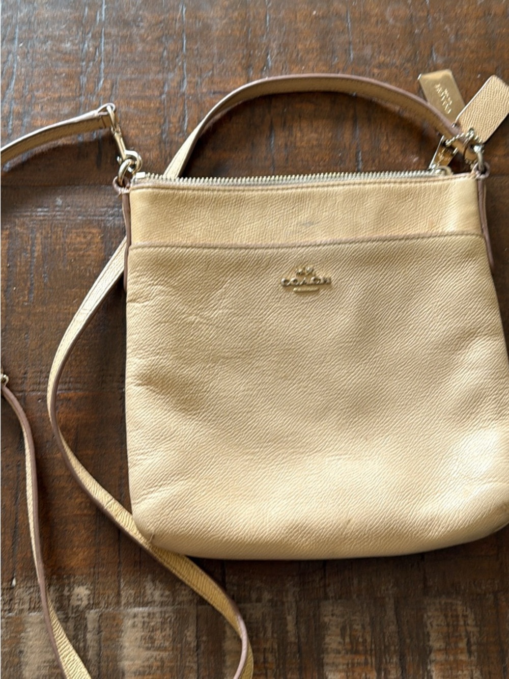 Coach Pebbled Leather Crossbody Bag in Light Beige - Vintage